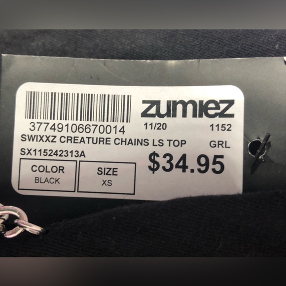 NWT SWIXXZ Creature Chain Black Long Sleeve Crop T-Shirt - Size XS - Picture 5 of 7